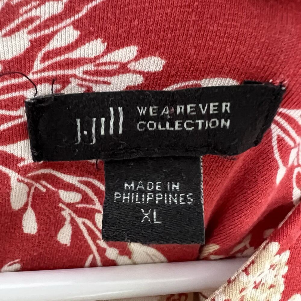 J Jill Floral T Shirt Dress Lounge Loungewear Casual Sz XL Red Stretch A line - Picture 6 of 13